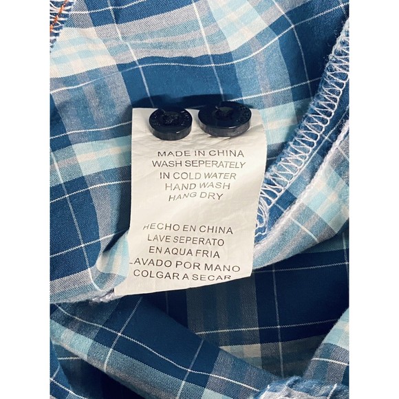 Austin Season Men's Embroidered Blue Plaid Long Sleeve Button Up Western Shirt L - Picture 14 of 14